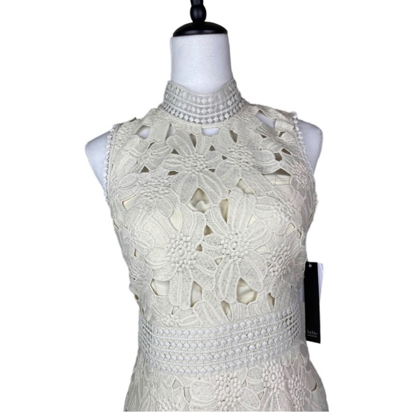 NWT Nicole Miller Ivory Boho Sleeveless Open Back knee Length Bridal Dress Sz 6 - Picture 2 of 5